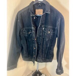 Vtg 90s MOTOR Modern-Classic Black Denim Trucker Jacket O.Z. 301 Biker Size L